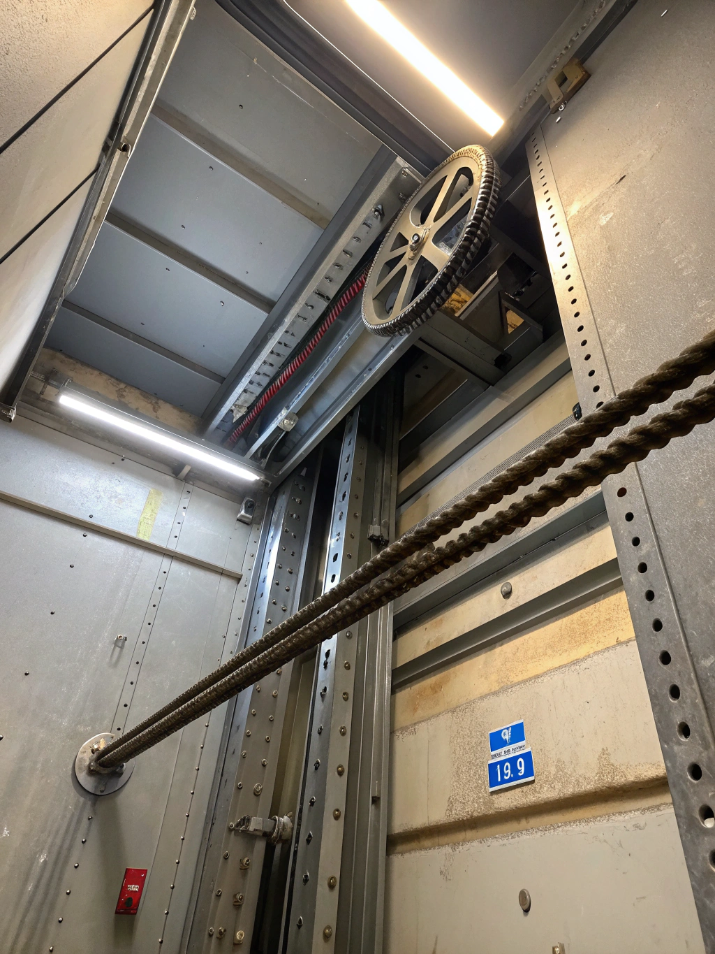 Technical detail of elevator shaft machinery